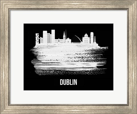 Framed Dublin Skyline Brush Stroke White Print