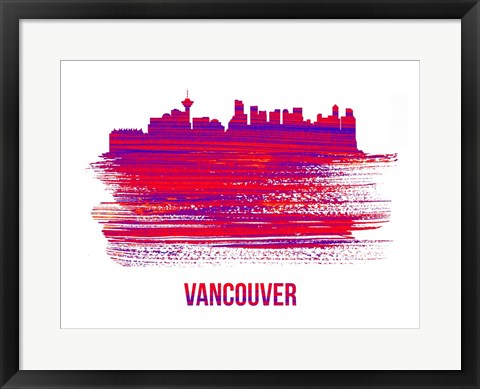 Framed Vancouver Skyline Brush Stroke Red Print
