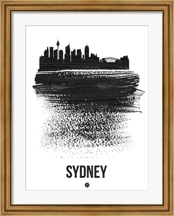Framed Sydney Skyline Brush Stroke Black Print