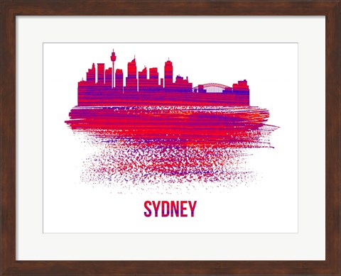 Framed Sydney Skyline Brush Stroke Red Print