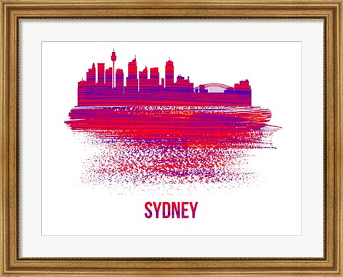 Framed Sydney Skyline Brush Stroke Red Print