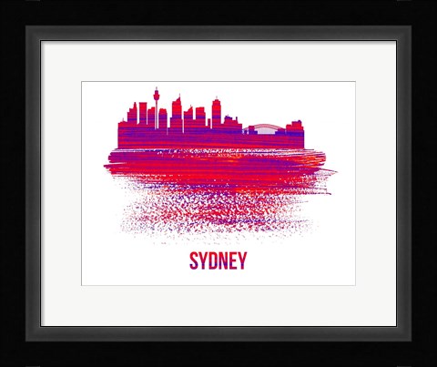 Framed Sydney Skyline Brush Stroke Red Print