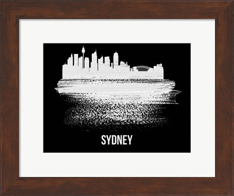 Framed Sydney Skyline Brush Stroke White Print