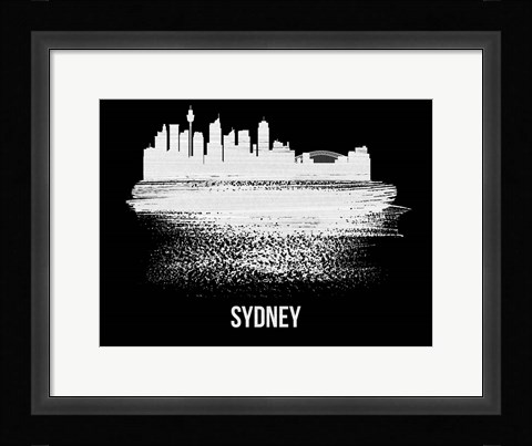 Framed Sydney Skyline Brush Stroke White Print