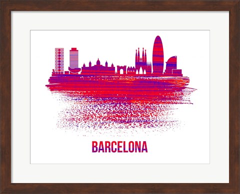 Framed Barcelona Skyline Brush Stroke Red Print