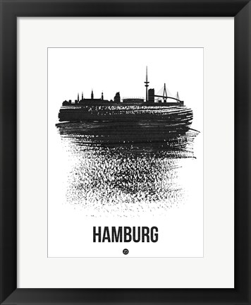 Framed Hamburg Skyline Brush Stroke Black Print