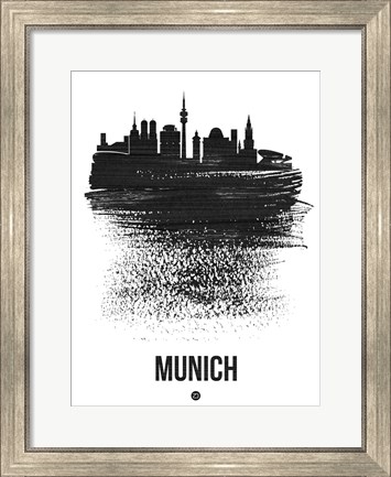 Framed Munich Skyline Brush Stroke Black Print