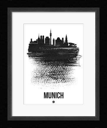 Framed Munich Skyline Brush Stroke Black Print