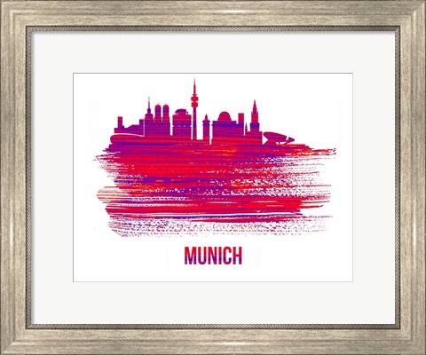 Framed Munich Skyline Brush Stroke Red Print