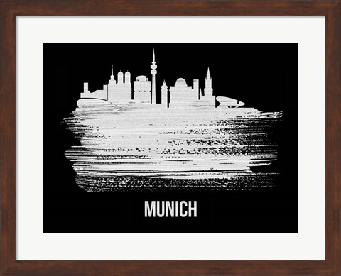 Framed Munich Skyline Brush Stroke White Print