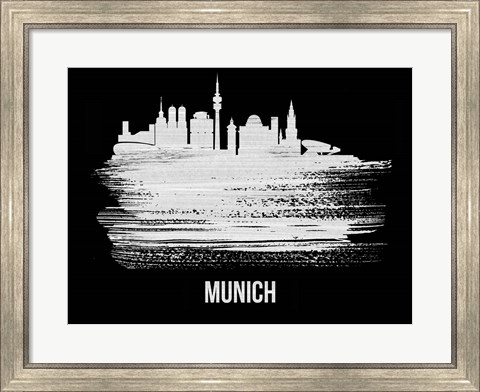 Framed Munich Skyline Brush Stroke White Print