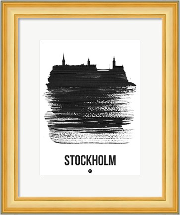 Framed Stockholm Skyline Brush Stroke Black Print