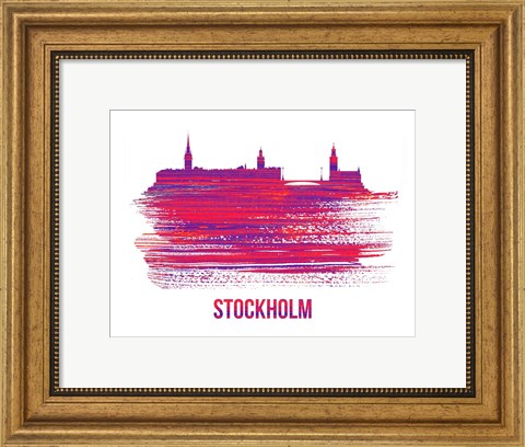Framed Stockholm Skyline Brush Stroke Red Print