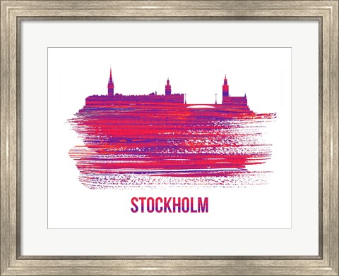 Framed Stockholm Skyline Brush Stroke Red Print