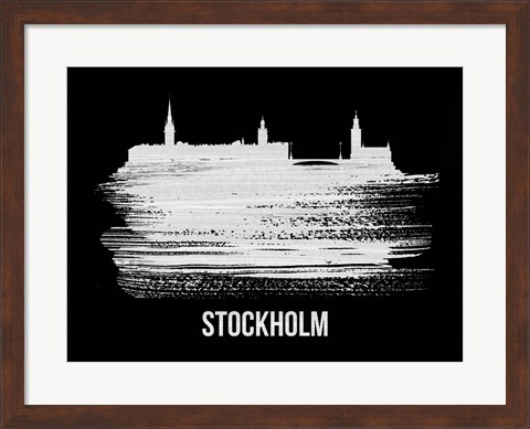 Framed Stockholm Skyline Brush Stroke White Print