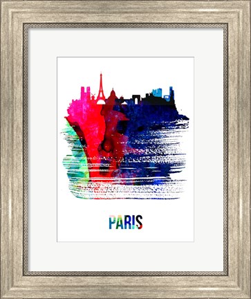 Framed Paris Skyline Brush Stroke Watercolor Print