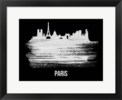 Framed Paris Skyline Brush Stroke White Print