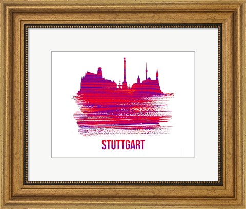 Framed Stuttgart Skyline Brush Stroke Red Print