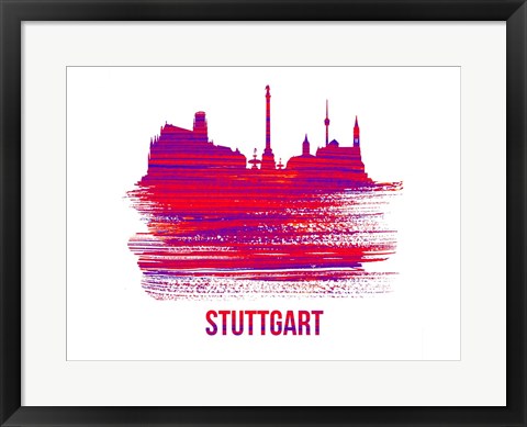 Framed Stuttgart Skyline Brush Stroke Red Print