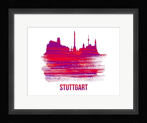 Framed Stuttgart Skyline Brush Stroke Red Print