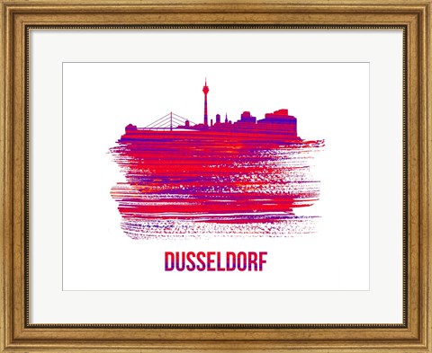 Framed Dusseldorf Skyline Brush Stroke Red Print