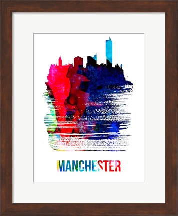 Framed Manchester Skyline Brush Stroke Watercolor Print