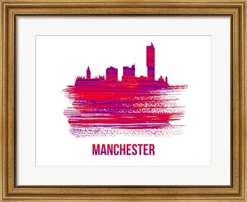 Framed Manchester Skyline Brush Stroke Red Print