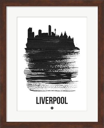 Framed Liverpool Skyline Brush Stroke Black Print