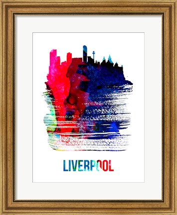 Framed Liverpool Skyline Brush Stroke Watercolor Print