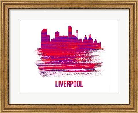 Framed Liverpool Skyline Brush Stroke Red Print
