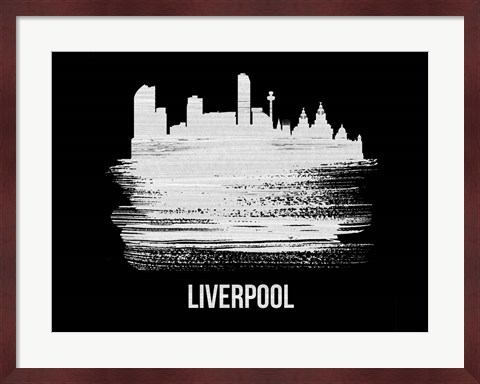 Framed Liverpool Skyline Brush Stroke White Print