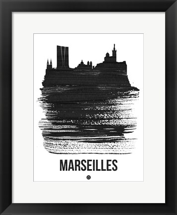 Framed Marseilles Skyline Brush Stroke Black Print