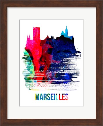 Framed Marseilles Skyline Brush Stroke Watercolor Print