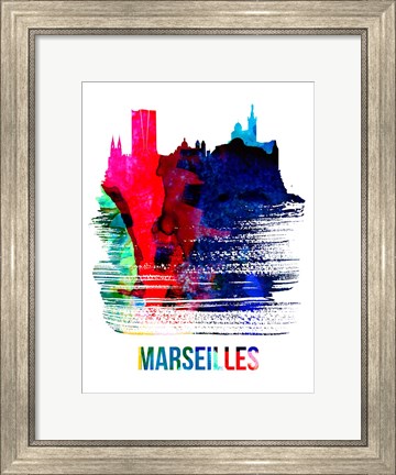 Framed Marseilles Skyline Brush Stroke Watercolor Print