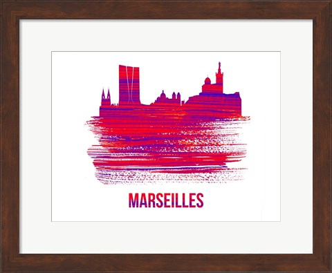 Framed Marseilles Skyline Brush Stroke Red Print