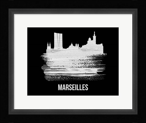 Framed Marseilles Skyline Brush Stroke White Print