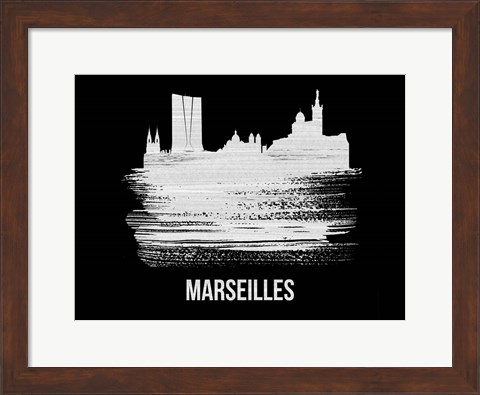 Framed Marseilles Skyline Brush Stroke White Print