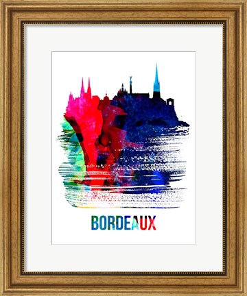 Framed Bordeaux Skyline Brush Stroke Watercolor Print