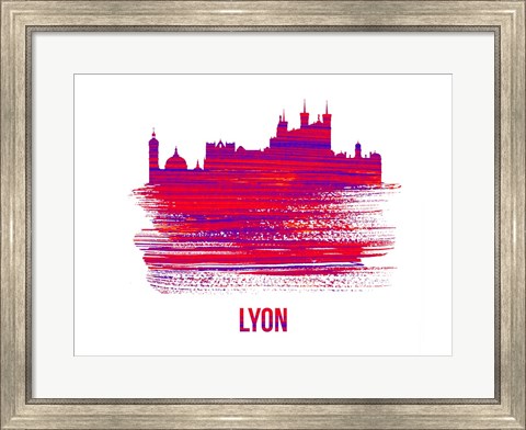 Framed Lyon Skyline Brush Stroke Red Print