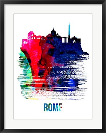 Framed Rome Skyline Brush Stroke Watercolor Print