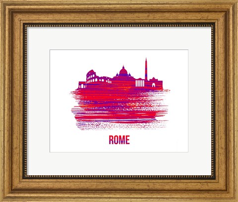 Framed Rome Skyline Brush Stroke Red Print