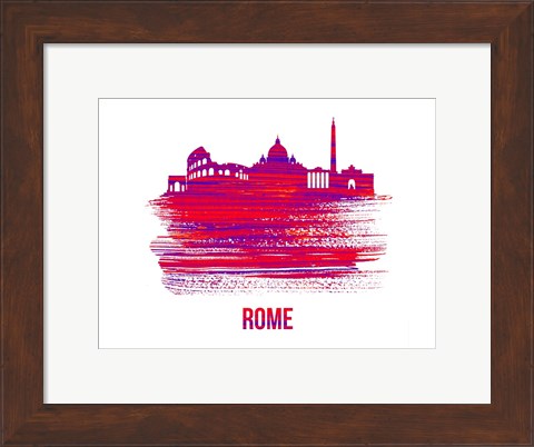 Framed Rome Skyline Brush Stroke Red Print