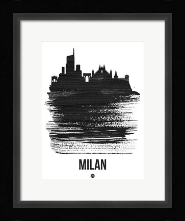 Framed Milan Skyline Brush Stroke Black Print