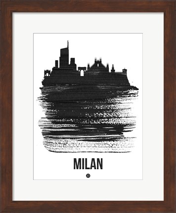 Framed Milan Skyline Brush Stroke Black Print