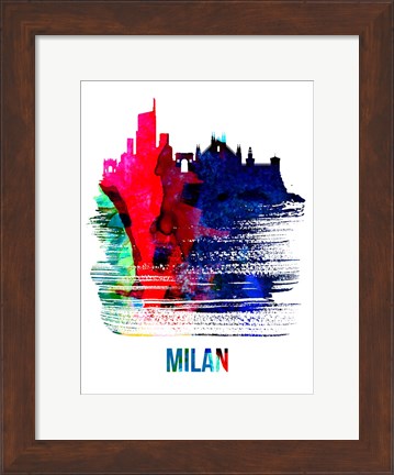 Framed Milan Skyline Brush Stroke Watercolor Print
