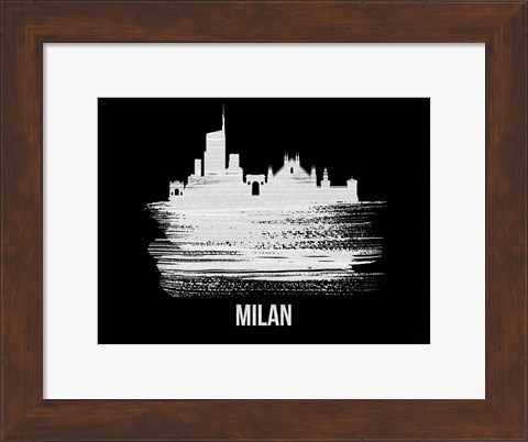 Framed Milan Skyline Brush Stroke White Print