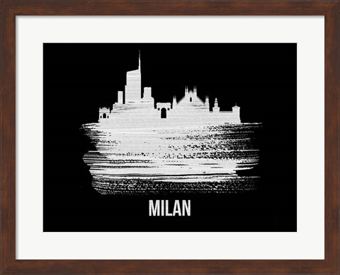 Framed Milan Skyline Brush Stroke White Print