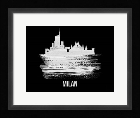 Framed Milan Skyline Brush Stroke White Print