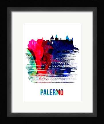Framed Palermo Skyline Brush Stroke Watercolor Print