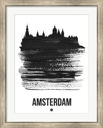 Framed Amsterdam Skyline Brush Stroke Black Print